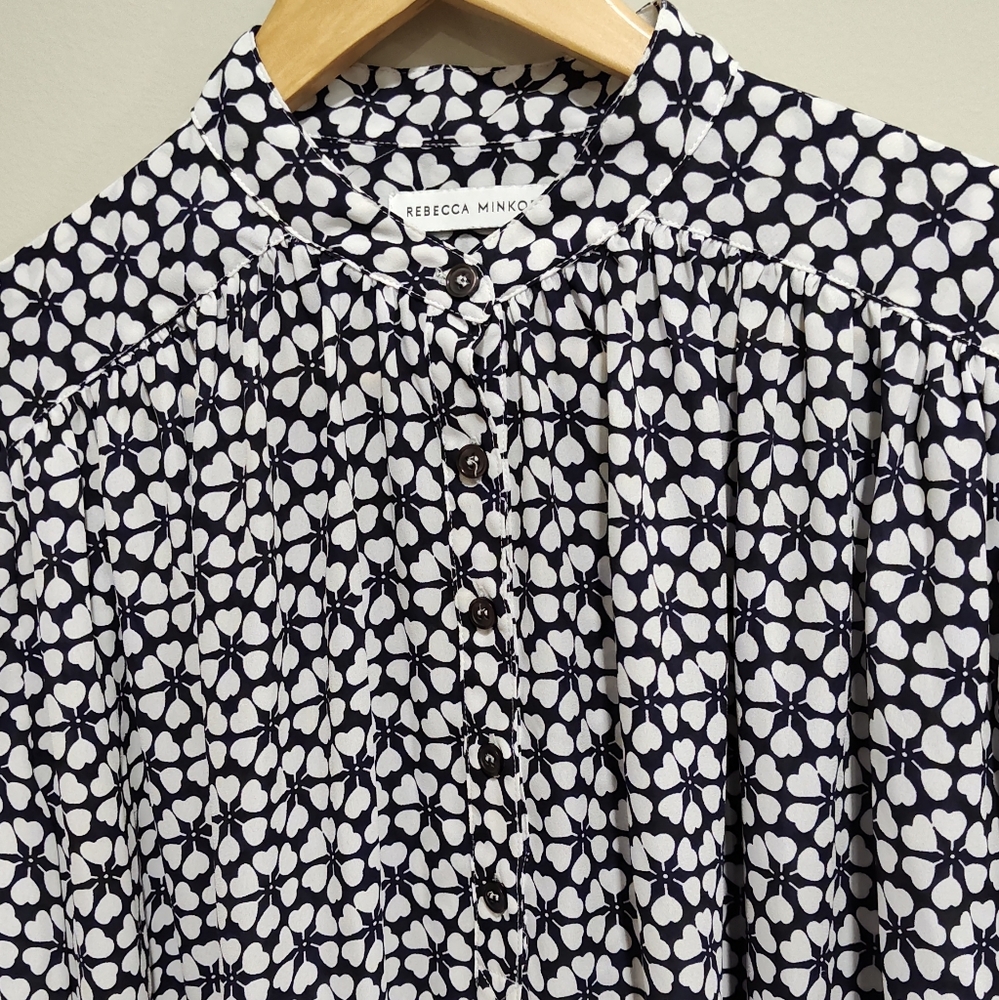 Rebecca Minkoff Women's 3/4 Sleeve Geometric Navy And White Blouse Shirt Size M - Picture 2 of 7